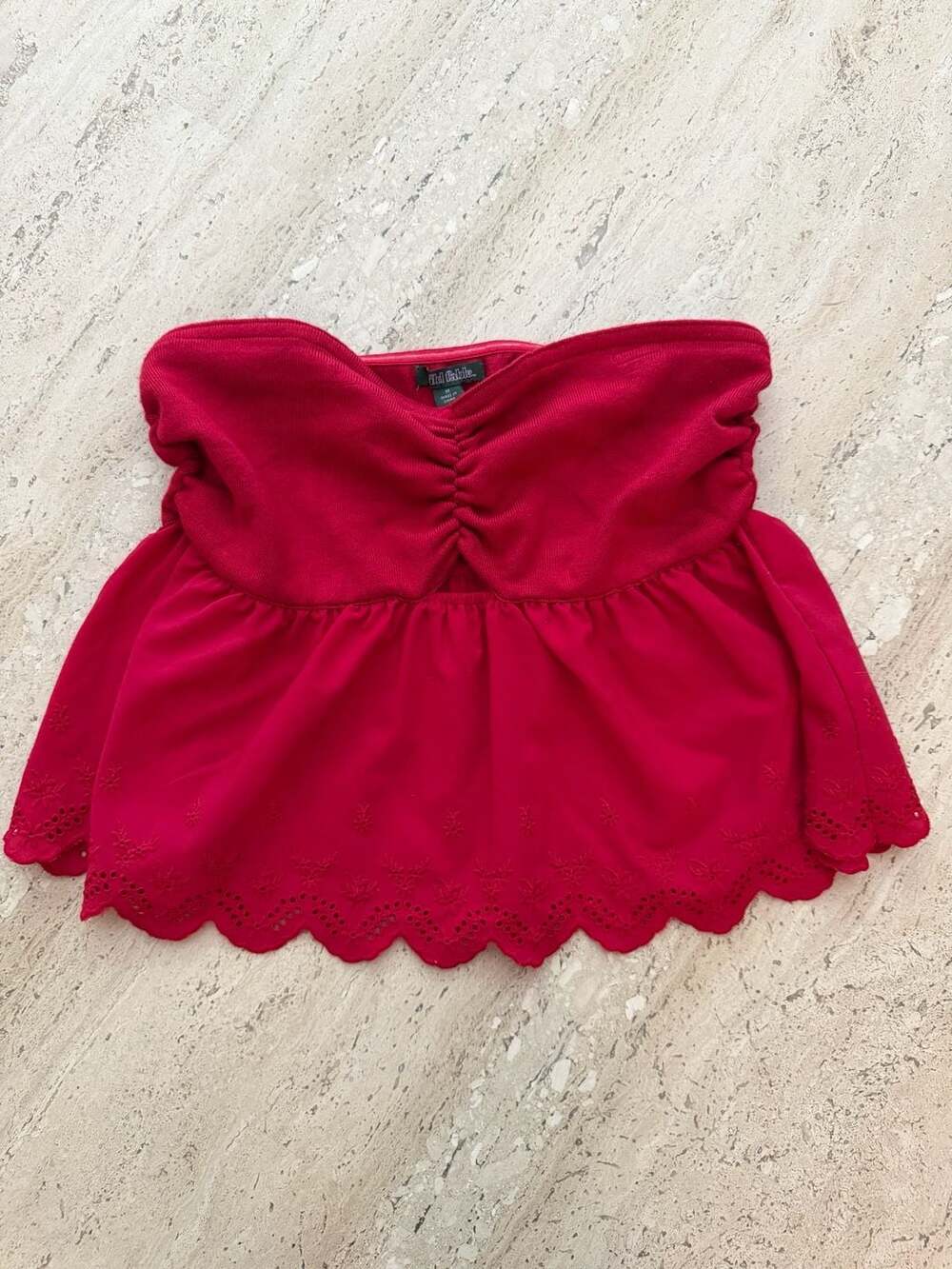Wild Fable Red Strapless Ruched Eyelet Hem Tube Top